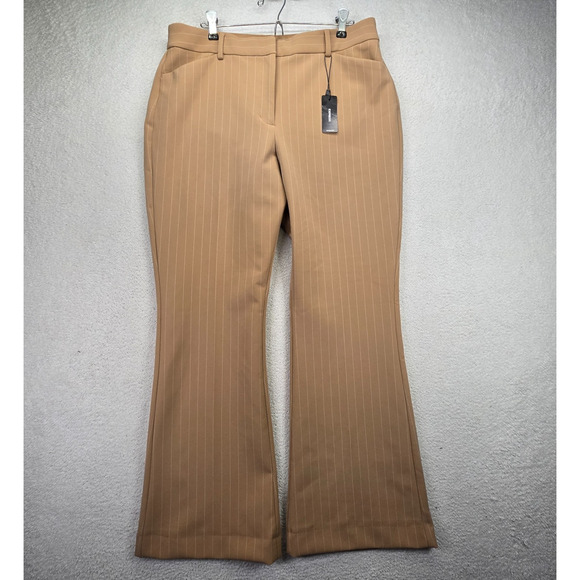 Express Editor Flare Pants Womens 12 Beige Striped Mid Rise Boot NWT - Picture 1 of 14